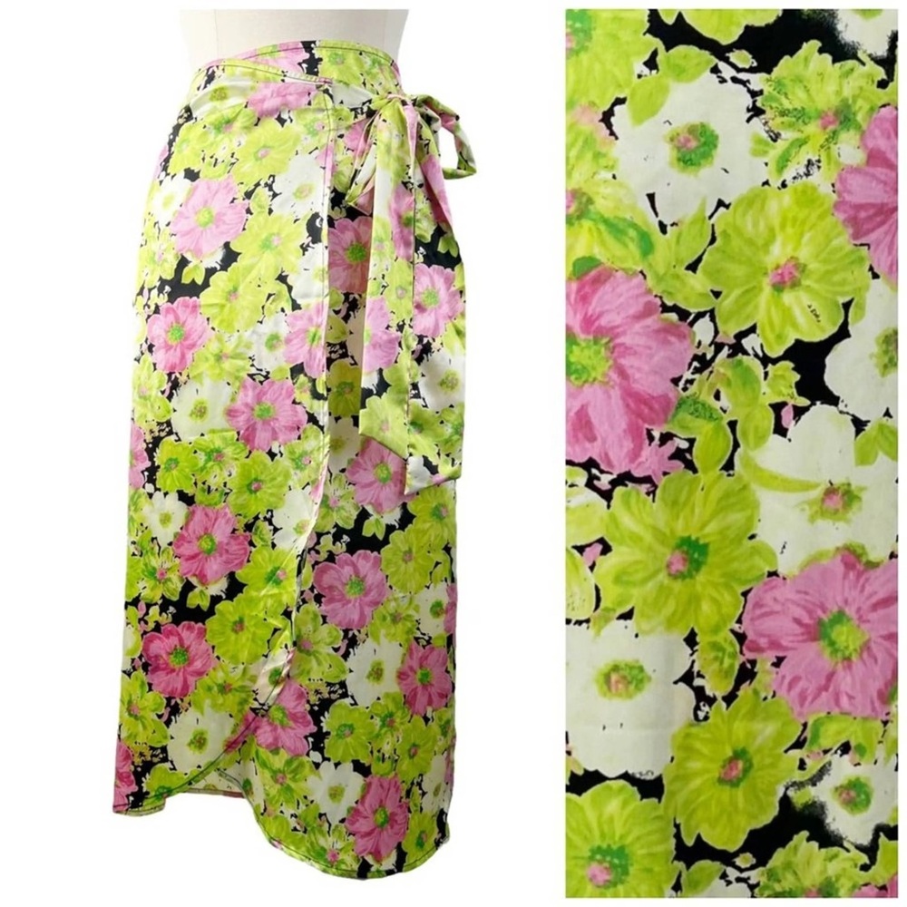 Satin Floral Wrap Skirt